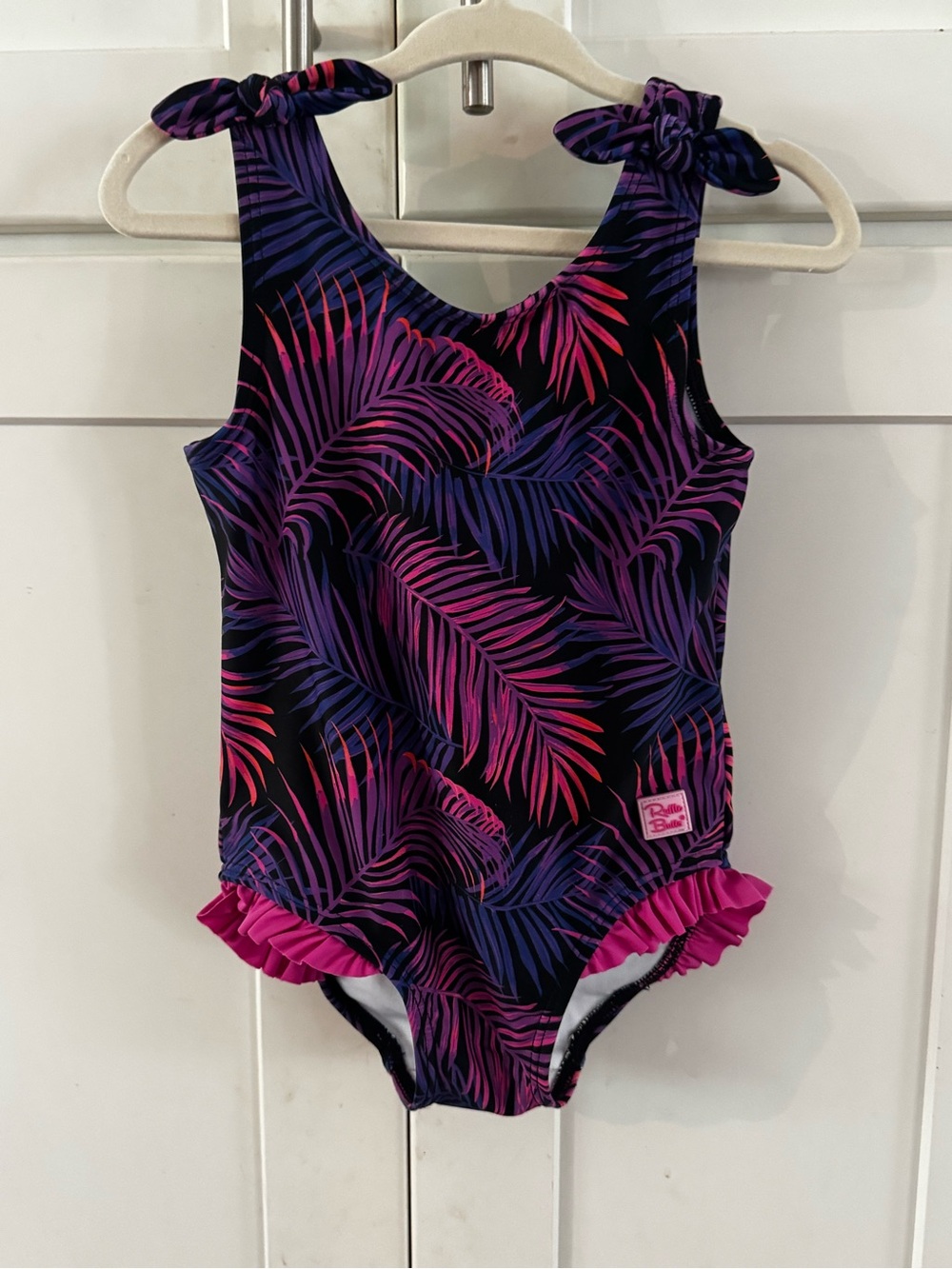 Ruffle Butts Purple & Pink Palm-Print Ruffle One-Piece Swimsuit